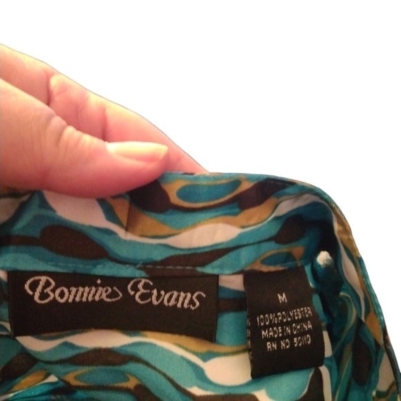 Vintage Bonnie Evans Geo Design Eccentric Gathered Mid & Bow Accented Blouse M - Picture 9 of 10